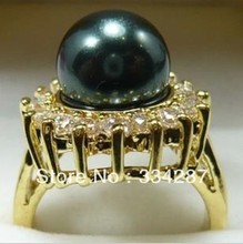 10mm black sea shell pearl  yellow  GP  Zircon  crystal Ring Size :7 8 9 2024 - buy cheap