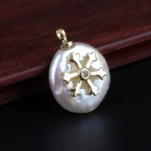 gold snow snowflake charms flat coin natural freshwater pearl bead charm for jewelry diy making for choker earring 2024 - buy cheap