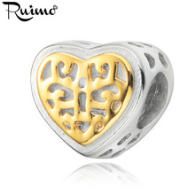 RUIMO 316L Stainless Steel Plating Gold Stripe Heart Beads 5.5mm Big Hole European Charm Beads For DIY Bracelet Jewelry Making 2024 - buy cheap