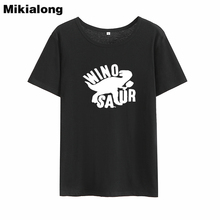 Mikialong Wino Saur Cartoon Tee Shirt Femme 2018 Summer Short Sleeve Loose Tshirt Women Cotton Black White T-shirt Women Tops 2024 - buy cheap