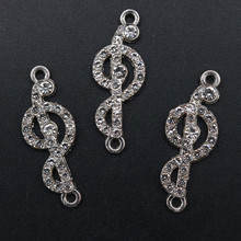 WKOUD 6pcs Silver Plated Handmade Rhinestone Treble Clef Charm Fashion Bracelet Anklet DIY Metal Jewelry Alloy Connectors A1711 2024 - buy cheap