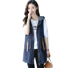 Spring Autumn Embroidery Denim Vest Women Loose Long Jeans Horse clips Women's Fashion Hooded Plus size Denim Jacket Coats AA777 2024 - buy cheap