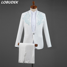 Traje de lentejuelas con bordado para hombre, traje Formal para novio, vestido de boda, cantante, Anfitrión, actuación, Coro de escenario, blanco y negro 2024 - compra barato