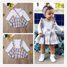 Newborn Kids Baby Girls clothes Plaid strap Ruffle Skirts round neck long sleeve solid Bodysuit 2pc Toddler lovely Outfits 2024 - buy cheap