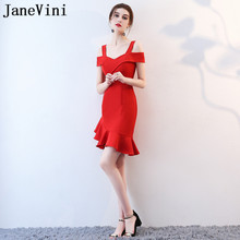 JaneVini Vestidos Charming Plus Size Mother of Bride Dresses Satin Mermaid Ruffles V Neck Red Short Evening Gowns Abiti Da Sera 2024 - buy cheap