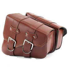 Universal Motorcycle Brown PU Leather Side Bag Saddle Bags Storage Luggage Bag Cruiser Chopper Cafe Racer Old School Touring 2024 - buy cheap