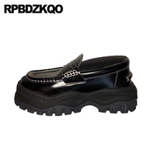 Black Muffin Women British Style Loafers Flats Unique Creepers Platform Shoes Harajuku Thick Sole Fur Elevator Winter Chinese 2024 - buy cheap