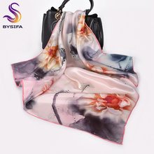 [BYSIFA] Autumn Women Silk Scarf Shawl Bufanda Mujer Fashion Luxury Grey Pink Lotus Square Scarves Hijabs Laides Neck Head Scarf 2024 - buy cheap