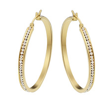 High Quality 1Pair Large Big Hoop Crystal Earrings For Women Romantic Gold Plated Stainless Steel Brincos Europe Punk 2024 - buy cheap
