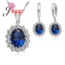 Engagment Wedding Genuine 925 Sterling Silver  5A Blue Cubic Zirconia Pendant Necklace Earrings Woman Elegance Jewelry Sets 2024 - buy cheap