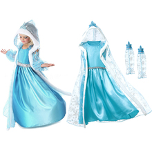 Vestido de princesa Elsa para niña, disfraz de reina de la nieve con capa transparente, ropa azul para fiesta de navidad 2024 - compra barato