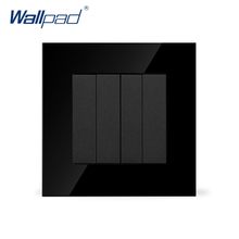 Wallpad Hot Sales 4 Gang 2 Way Black Tempered Glass Double Control Push Button Light Switches ,Free Shipping 2024 - buy cheap