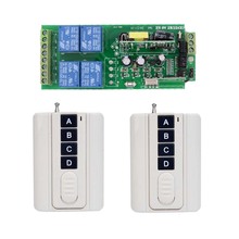 Interruptor com controle remoto sem fio smart home, ac 110v 220v 250v 4ch 10a, receptor de interruptor sem fio + 2 transmissores
