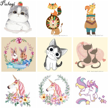 Pulaqi Cute Cartoon Animals Heat Transfer Patches for Kids Clothing DIY Iron on Applique T-shirt Custom Stickers Accessories D 2024 - buy cheap