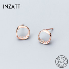 INZATT-pendientes de plata de ley 925 auténtica cuadrados para mujer, de estilo Simple, cristal brillante, accesorios de joyería, para regalo 2024 - compra barato