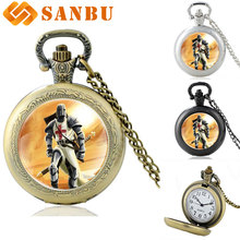 Relógio de bolso vintage de quartzo, prata antiga, cavaleiro, feminino, personalidade, colar com pingente 2024 - compre barato
