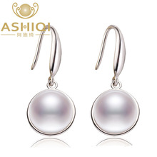 ASHIQI 925 sterling silver Drop earrings Natural Freshwater Pearl earrings for women 10-11mm big pearl jewelry gift 2024 - buy cheap