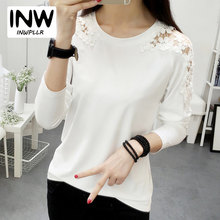 O-neck Tshirt Women Autumn Long Sleeve T-shirt White Lace Patchwork T-shirts Cotton Top Camisetas Mujer 2019 Tee Shirt Femme 2024 - buy cheap