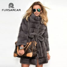 FURSARCAR New Arrival Real Mink Fur Coat Women Hot Sale 85 CM Long Genuine Mink Fur Female Coat With Fur Collar High Quality 2024 - buy cheap