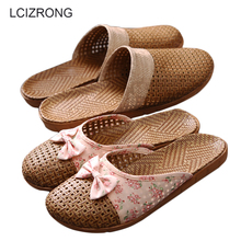 LCIZRONG 6 Colors Lover Indoor Slippers Women 35-45 Size Flax Bohemia Hollow Shoes Summer Non-slip Unisex Home Slippers Female 2024 - buy cheap