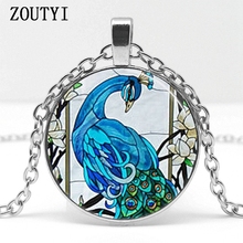 2018/ hot sale, floral beauty peacock pattern glass pendant necklace, wear pendant necklace jewelry 2024 - buy cheap