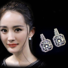 100% Silver Color Jewelry Crystal Cubic Zirconia Stud Earrings Pure Earrings Brincos Pendientes de plata 2024 - buy cheap