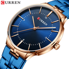 Curren relógio masculino impermeável, relógio azul de aço inoxidável com pulseira de quartzo para homens, mais novo 2019 2024 - compre barato