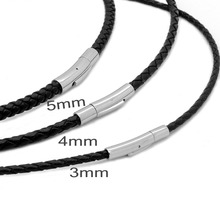 MOGE 3/4/5/6/8 Mens Womens Black Braided Genuine Leather Cord Stainless Steel Secure Clasp Necklace Chain For Men Jewelry 2024 - buy cheap