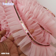 5CM Wide HOT Embroidery Pink Sequin Flower Lace Fabric Trim Ribbon DIY Sewing Applique Collar Women Dress Wedding Guipure Decor 2024 - buy cheap