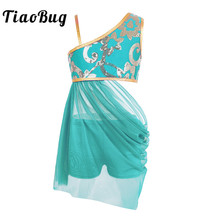 TiaoBug Kids Teens Lyrical Contemporary Dance Costumes Ballet Tutu Floral Sequin Top Mesh Skirt Set Girls Gymnastics Shorts Suit 2024 - buy cheap