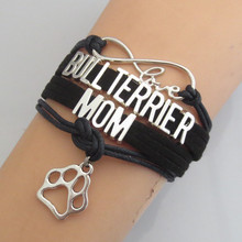 Pulsera de amor de Bull Terrier para hombre y mujer, brazalete con dije de pata de perro, de color negro, a la moda 2024 - compra barato