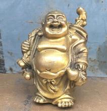Free Shipping Chinese Buddhism Bronze Brass Happy Laugh Maitreya Buddha Yuanbao Money Statue 2024 - buy cheap