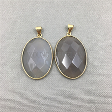 MY1188 овальный граненый серый лунный камень ободок Ожерелье Подвеска Шарм с золотым краем и залогом 2024 - купить недорого