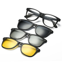 Óculos de sol polarizados visão noturna 3d conjunto com 3 pçs clipes magnéticos tr masculino clip em óculos ímã casual óptico miopia eyewear 2024 - compre barato