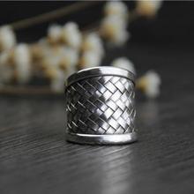 Anéis largos de prata esterlina 925 feitos à mão para mulheres, trançado tipo aberto, design vintage, anel de dedo indicador 2024 - compre barato