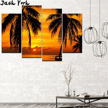 Pintura da lona da paisagem do por do sol de Verão perto do mar 4 peças Modulares Wallpapers Poster Da Arte Da Parede Pintura Impressão Home Decor 2024 - compre barato