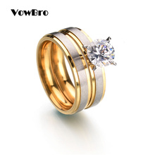 VowBro New Arrival 316L Stainless Steel Ring with CZ crystal Fashion Steel Rings set For Ladies wedding engagement ring jewelry 2024 - buy cheap