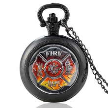 Черные Модные Классические кварцевые карманные часы Fire Dept, винтажные часы с кулоном и ожерельем для пожарных 2024 - купить недорого
