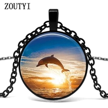 2018/dolphin jewelry, dolphin photo glass pendant necklace men's and women's, marine jewelry, fish jewelry. 2024 - buy cheap