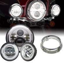 7inch LED Headlight white DRL, 4.5inch Halo Fog Lights , Adapter Ring for Touring Electra Glide Road King Street Glide 2024 - buy cheap