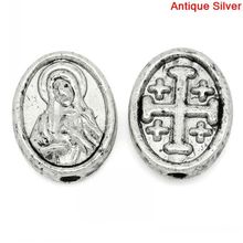 DoreenBeads Spacer Beads Oval Silver Color Virgin Mary & Cross Pattern Carved 10x8mm,Hole:Approx 1.1mm,100PCs Mr.Jewelry 2024 - buy cheap