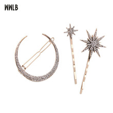 WWLB Brands Unique Design Moon Star Hair Clip Hair Jewelry Rhinestone Hairpins Fashion Gold Barrettes Wedding Hair Accessories 2024 - buy cheap