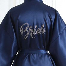 Women Silk Satin Wedding Bride Robe With Silver Letter Solid Bathrobe Short Kimono Robe Night Robe Bath Robe Femme Dressing Gown 2024 - buy cheap