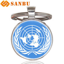 Fashion United Nations Logo Pendant Key Chains Men Women Fashion Glass Key Rings Jewelry Gifts 2024 - buy cheap