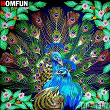 HOMFUN-pintura de diamante 5D DIY "Pavo Real", cuadrados o redondos de imitación bordado de diamantes, estilo punto de cruz 5D, decoración del hogar, A17870 2024 - compra barato