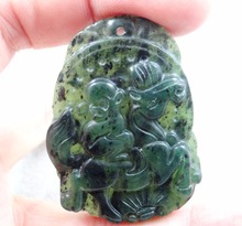 Pingente de colar amuleto de cavalo, 40*38 pedra verde natural esculpida à mão chinesa 2024 - compre barato