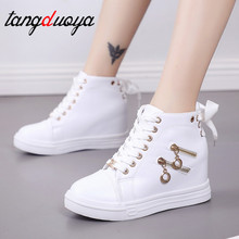 White Shoes Woman High Top Spring Autumn 2022 Female Fashion Casual Shoes Zipper Hided Wedge Lady Sneakers White Shoes 2024 - buy cheap