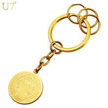 U7 Brand Keychain Catholicism Jewelry Saint Benedict Round Medal Key Holder Chains For Men Gold Color Stainless Steel K016 2024 - buy cheap