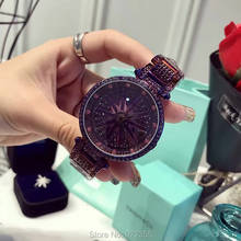 New Fashion Purple Luxury Stainless Steel Watch Lady Shining Rotation Dress Watch Big Diamond Stone Wristwatches Clocks 2024 - buy cheap