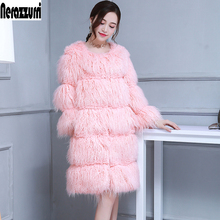 Nerazzurri Winter Long Pink Cute Thick Warm Faux Fur Coat Women Hairy Striped Fluffy Jacket 2021 Designer Stylish Korean Fashion 2024 - buy cheap